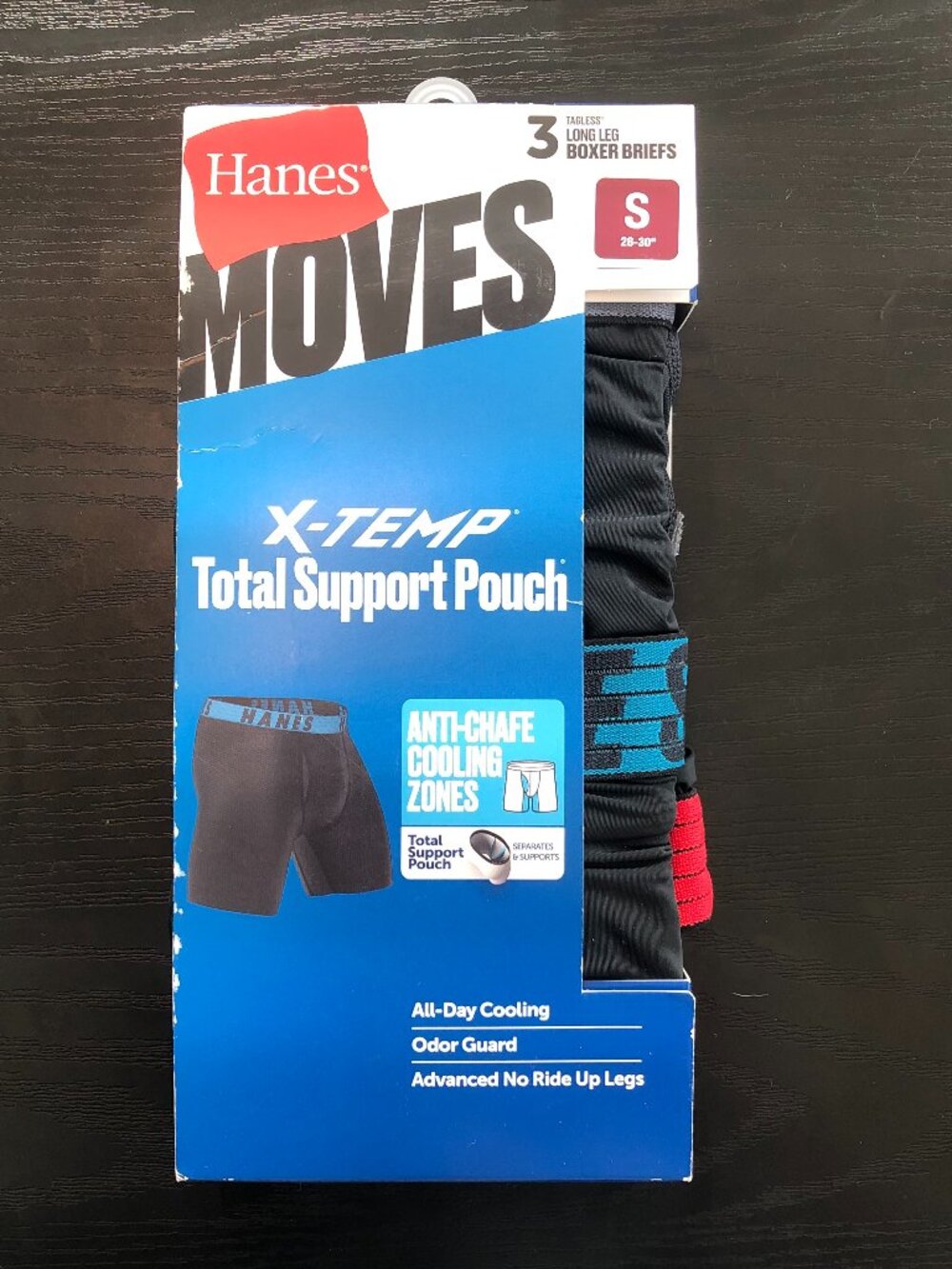 Hanes Moves X-Temp Men's 3-Pack Boxer Briefs Long Size Small (28-30") Black NEW